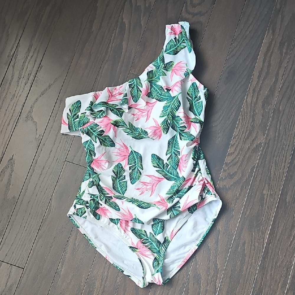 Hilor Tropical One Shoulder One Piece Swimsuit Size 14
